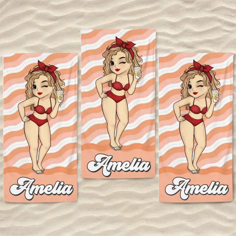 Hottest Girl On The Beach - Bestie Personalized Custom Beach Towel - Summer Vacation Gift, Birthday Pool Party Gift For Best Friends, BFF, Sisters - Image 6