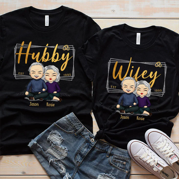 Hubby & Wifey Est Year - Personalized Matching Couple T-Shirt - Gift For Couple, Husband Wife, Anniversary, Engagement, Wedding, Marriage Gift - Image 3