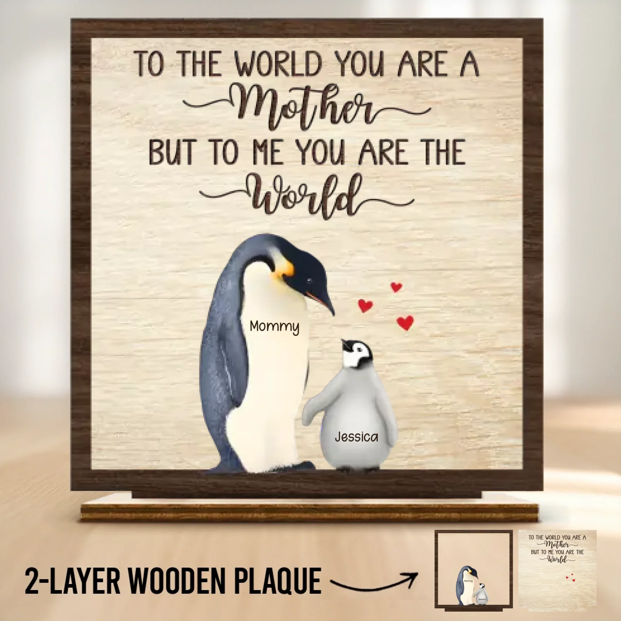 Huddled In Love, Always - Family Personalized Custom Shaped 2-Layered Wooden Plaque With Flat Stand - House Warming Gift For Mom, Grandma - Image 2