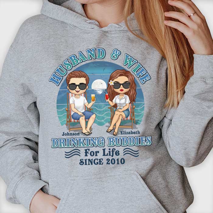 Husband And Wife Drinking Buddies For Life - Personalized Unisex T-shirt, Hoodie, Sweatshirt - Gift For Couple, Husband Wife, Anniversary, Engagement, Wedding, Marriage Gift - Image 2
