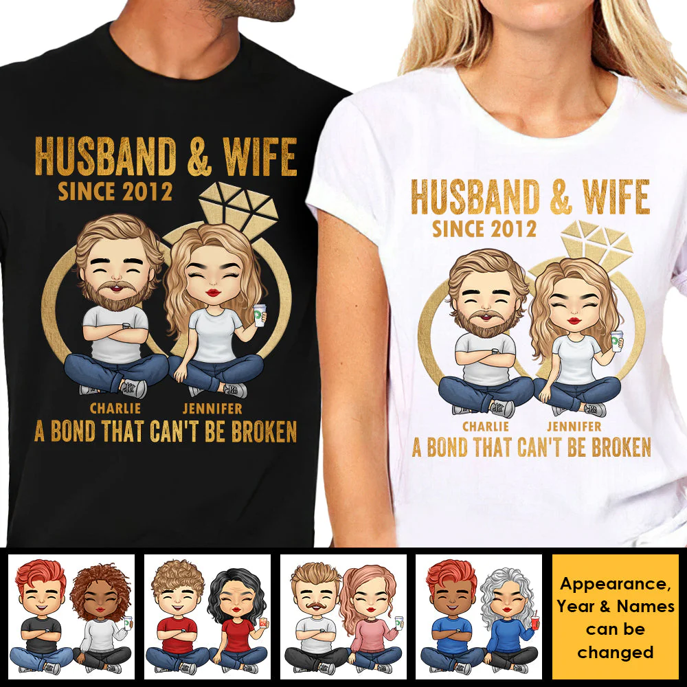Husband Wife A Bond That Can't Be Broken - Personalized Matching Couple T-Shirt - Gift For Couple, Husband Wife, Anniversary, Engagement, Wedding, Marriage Gift - Image 4