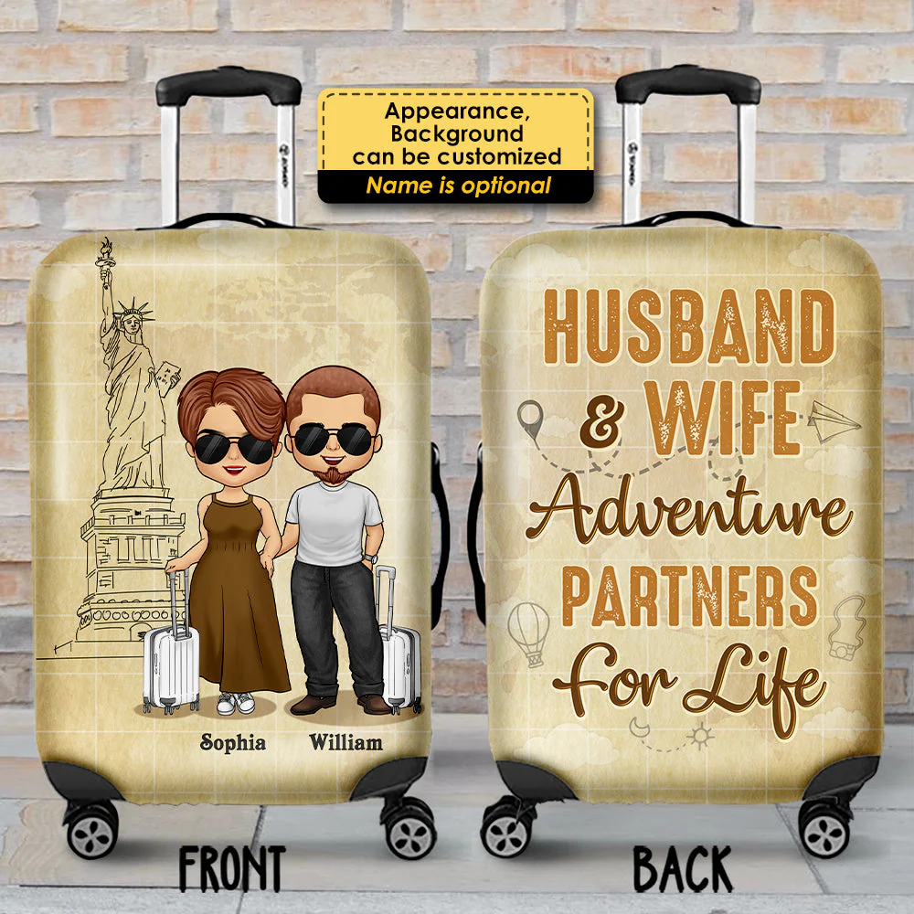 Husband & Wife Adventure Partners For Life - Gift For Couples, Husband Wife - Personalized Luggage Cover - Image 3