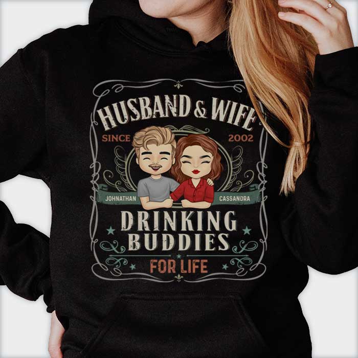 Husband & Wife Are Drinking Buddies For Life - Personalized Unisex T-Shirt, Hoodie, Sweatshirt - Gift For Couple, Husband Wife, Anniversary, Engagement, Wedding, Marriage Gift - Image 2