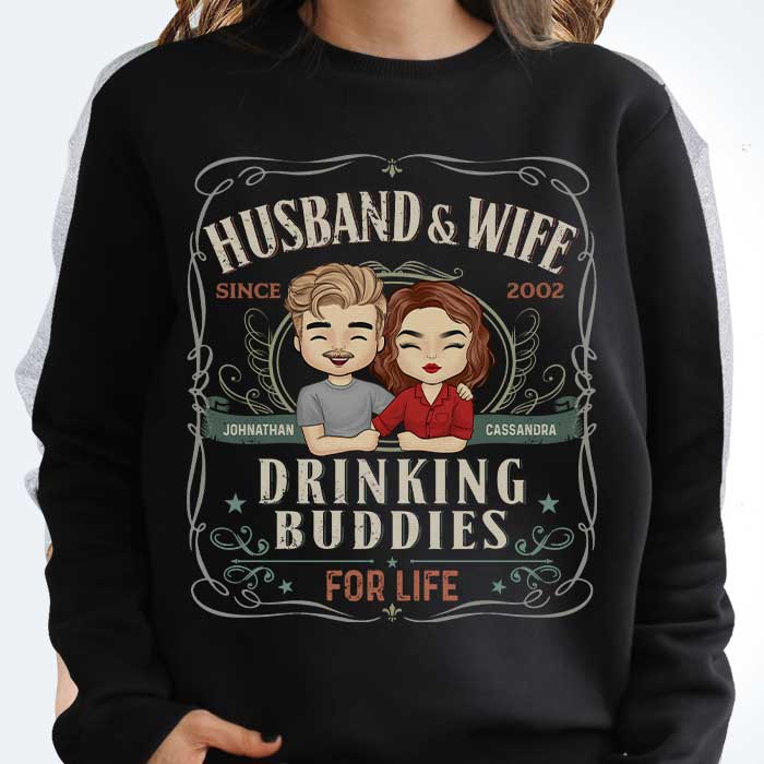 Husband & Wife Are Drinking Buddies For Life - Personalized Unisex T-Shirt, Hoodie, Sweatshirt - Gift For Couple, Husband Wife, Anniversary, Engagement, Wedding, Marriage Gift - Image 3