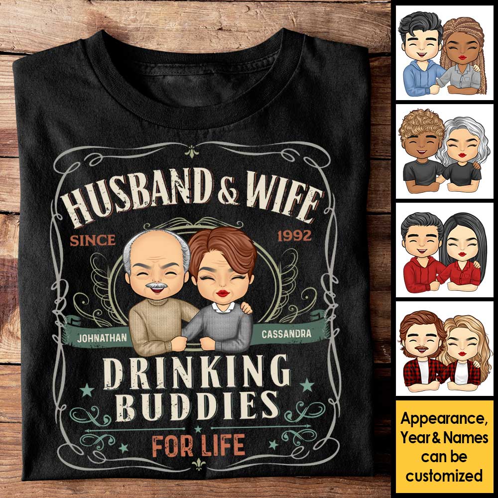 Husband & Wife Are Drinking Buddies For Life - Personalized Unisex T-Shirt, Hoodie, Sweatshirt - Gift For Couple, Husband Wife, Anniversary, Engagement, Wedding, Marriage Gift - Image 4