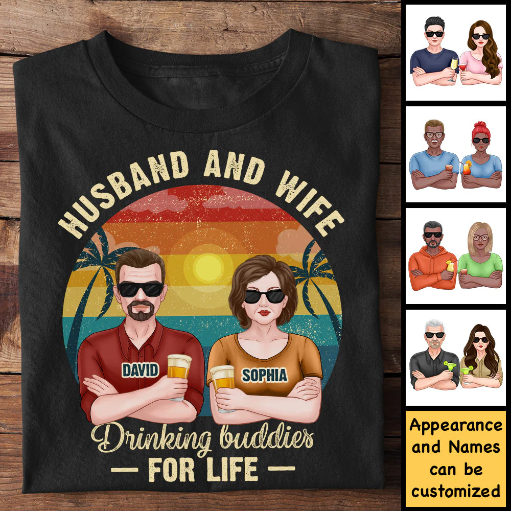 Husband Wife Drinking Buddies For Life - Gift For Couples, Husband Wife - Personalized T-shirt, Hoodie - Image 5