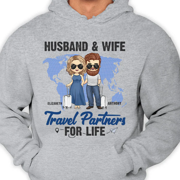 Husband & Wife Travel Partners For Life - Gift For Couples, Husband Wife - Personalized Unisex Hoodie - Image 4