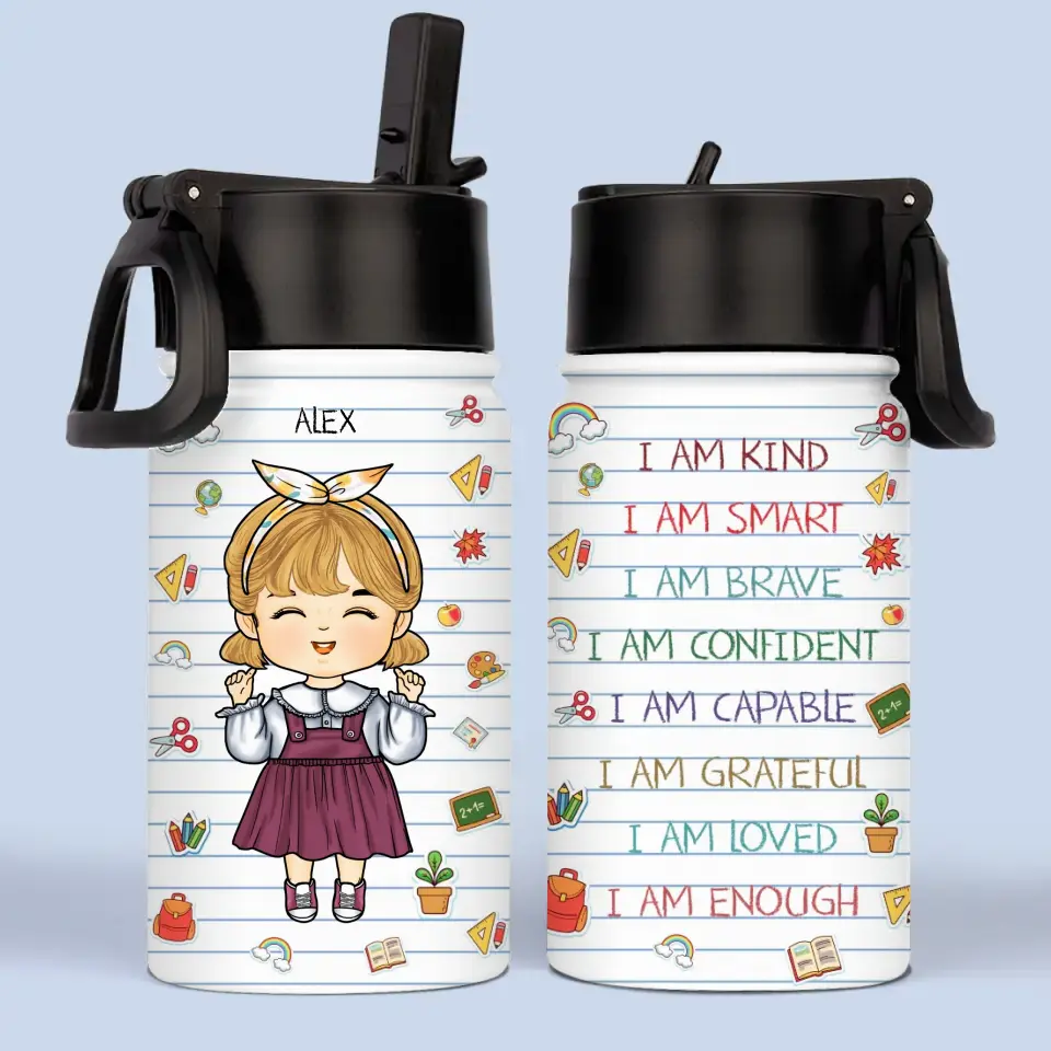 I Am Loved - Personalized Custom Kid Water Bottle - Back To School Gift For Kid, Grandkid - Image 2