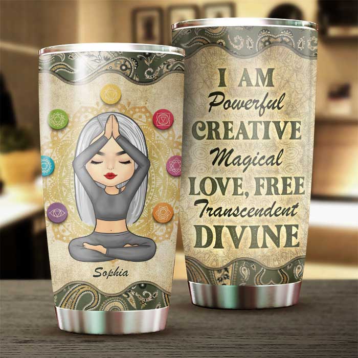 I Am Powerful Creative Magical Love Free - Personalized Tumbler - Gift For Yoga Lovers - Image 2