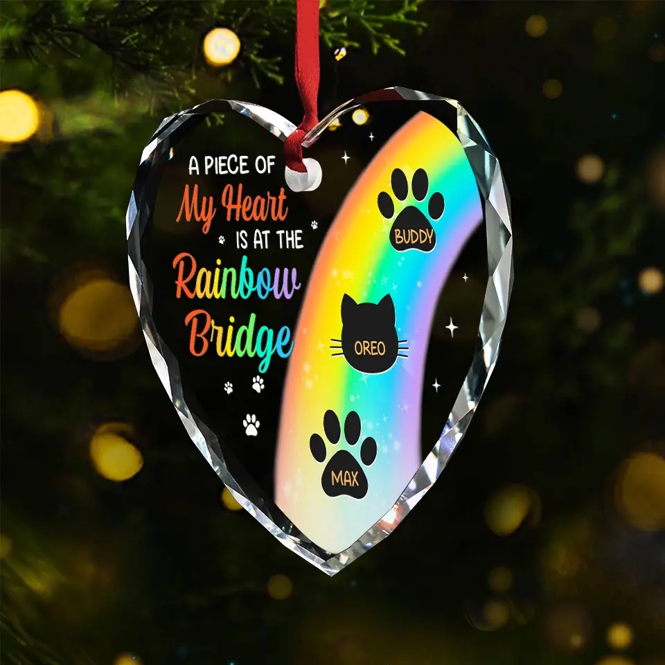 I Crossed The Rainbow Bridge - Memorial Personalized Custom Heart Glass Ornament - Sympathy Gift, Christmas Gift For Pet Owners, Pet Lovers - Image 3