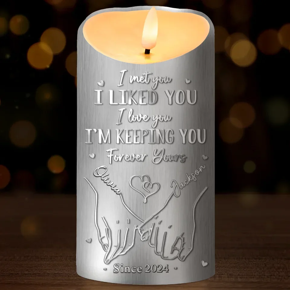 I Don't Need A Perfect Life, Just Your Hand In Mine - Couple Personalized Custom LED Candle - Christmas Gift For Husband Wife, Anniversary - Image 2