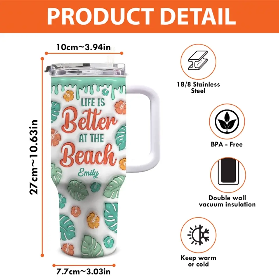 I Felt Like Summer Had Taken Me Over - Bestie Personalized Custom 3D Inflated Effect Printed 40 Oz Stainless Steel Tumbler With Handle - Summer Vacation Gift For Best Friends, BFF, Sisters - Image 4