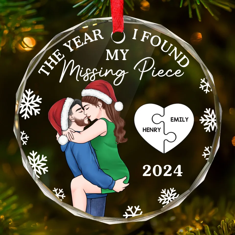 I Found My Missing Piece - Couple Personalized Custom Circle Glass Ornament - Christmas Gift For Husband Wife, Anniversary - Image 2