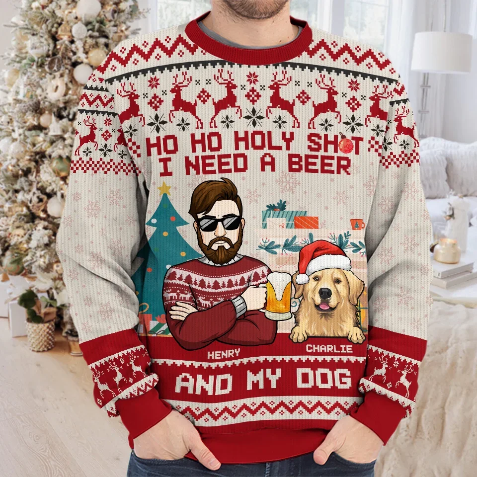 I Just Want To Drink Beer And Cuddle My Pet - Dog & Cat Personalized Custom Ugly Sweatshirt - Unisex Wool Jumper - Christmas Gift For Pet Owners, Pet Lovers - Image 3