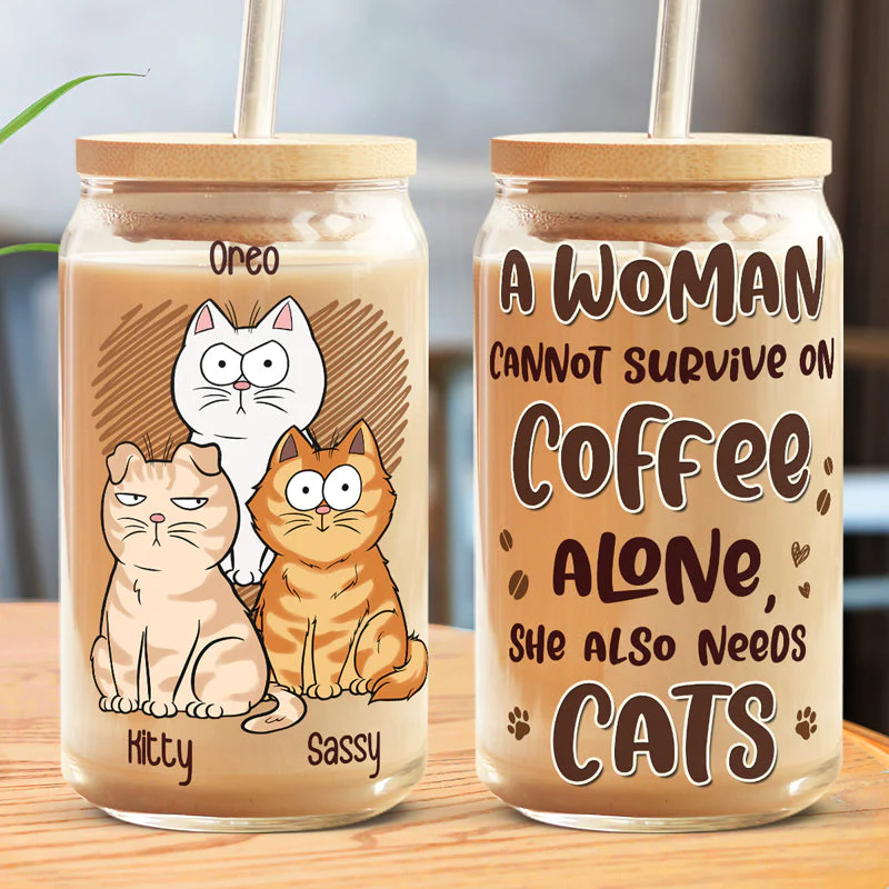 I Like Coffee, My Cats And Maybe 3 People - Cat Personalized Custom Glass Cup, Iced Coffee Cup - Gift For Pet Owners, Pet Lovers - Image 2