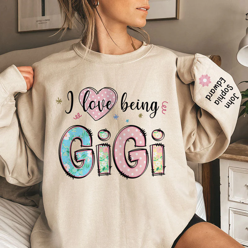 I Love Being Gigi - Family Personalized Custom Unisex Sweatshirt With Design On Sleeve - Christmas Gift For Mom, Grandma - Image 2
