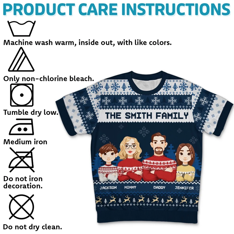 I Love My Family, Especially At Christmas - Family Personalized Custom All Over Print Adult Short Sleeve Sweater - Christmas Gift For Family Members - Image 5