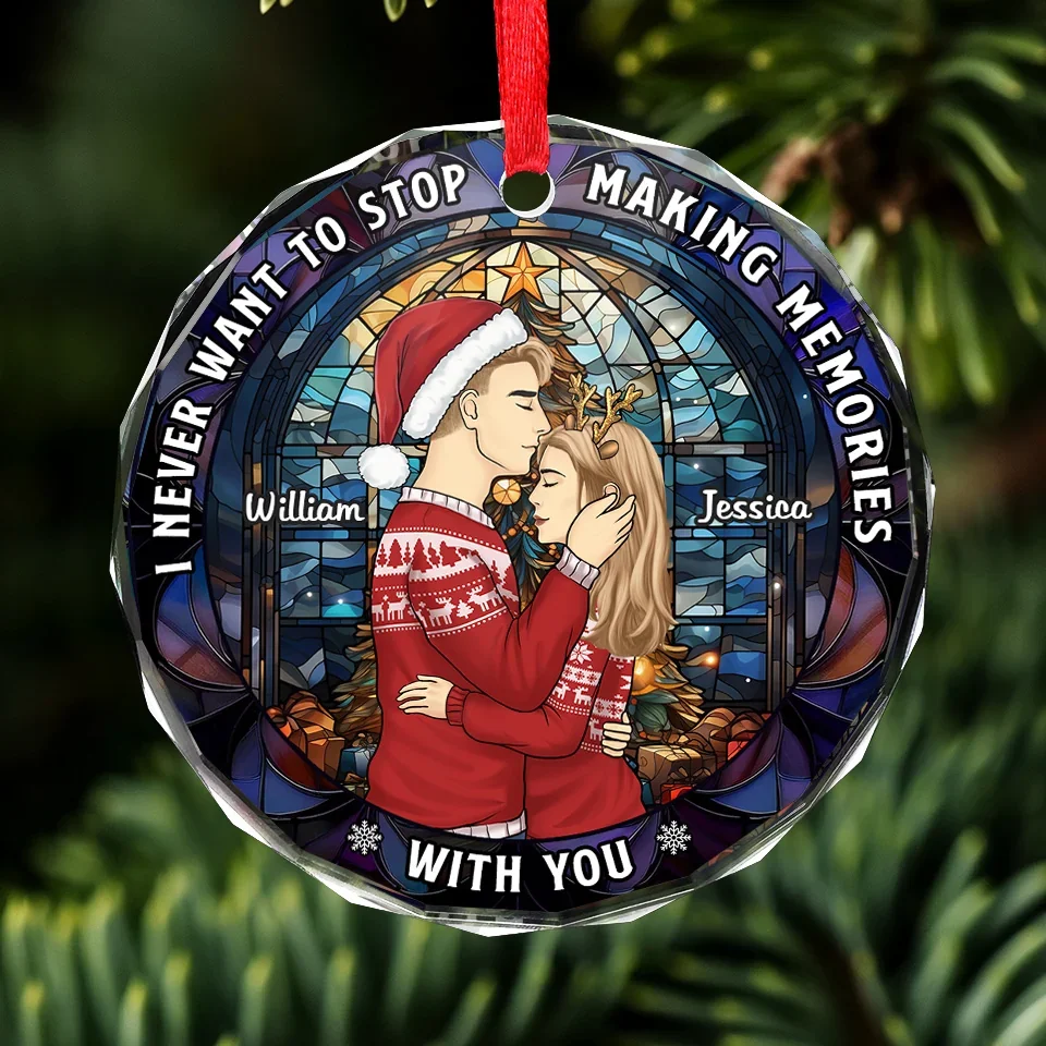 I Love You More With Each Passing Year - Couple Personalized Custom Circle Glass Ornament - Christmas Gift For Husband Wife, Anniversary - Image 3
