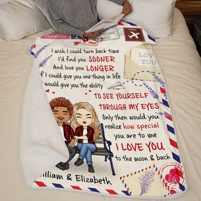I Love You To The Moon And Back - Gift For Couples, Personalized Blanket - Image 3