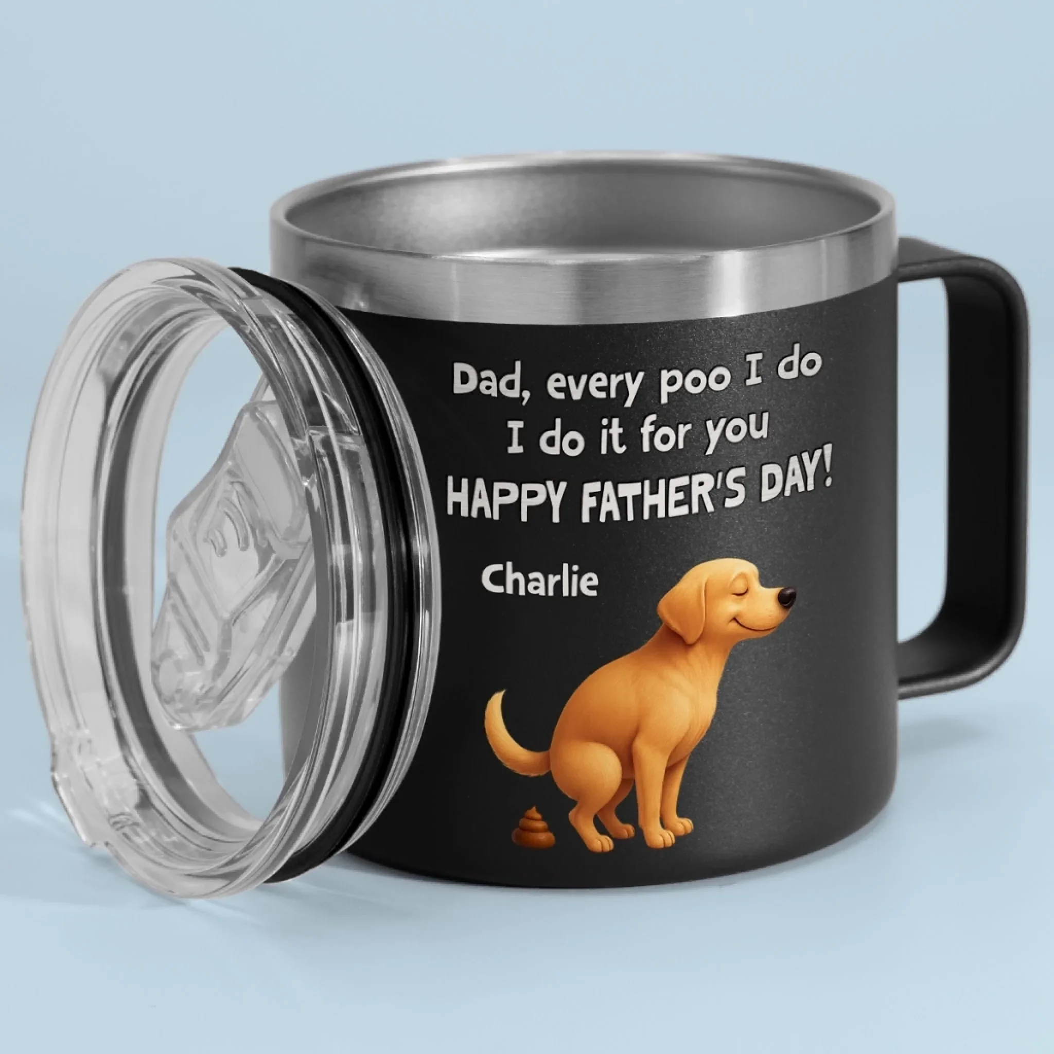 I Poop, You Scoop, Best Teamwork - Dog Personalized Custom 14oz Stainless Steel Tumbler With Handle - Father's Day, Gift For Pet Owners, Pet Lovers - Image 6