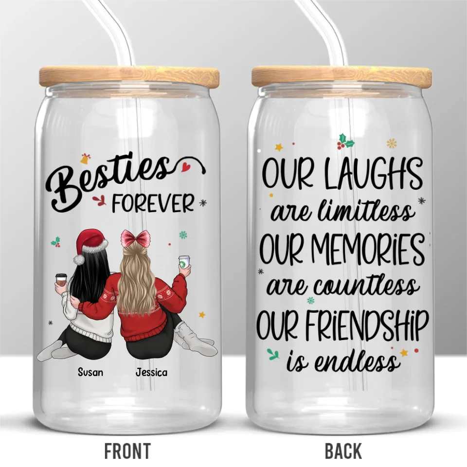 I Promise You Won't Have To Face Your Problems Alone - Bestie Personalized Custom Glass Cup, Iced Coffee Cup - Gift For Best Friends, BFF, Sisters - Image 2