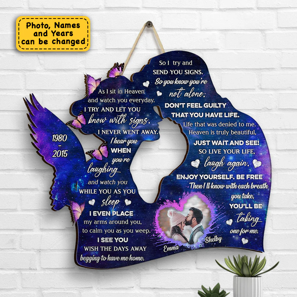 I Sit In Heaven And Watch You Everyday - Upload Image - Personalized Shaped Wood Sign - Image 3