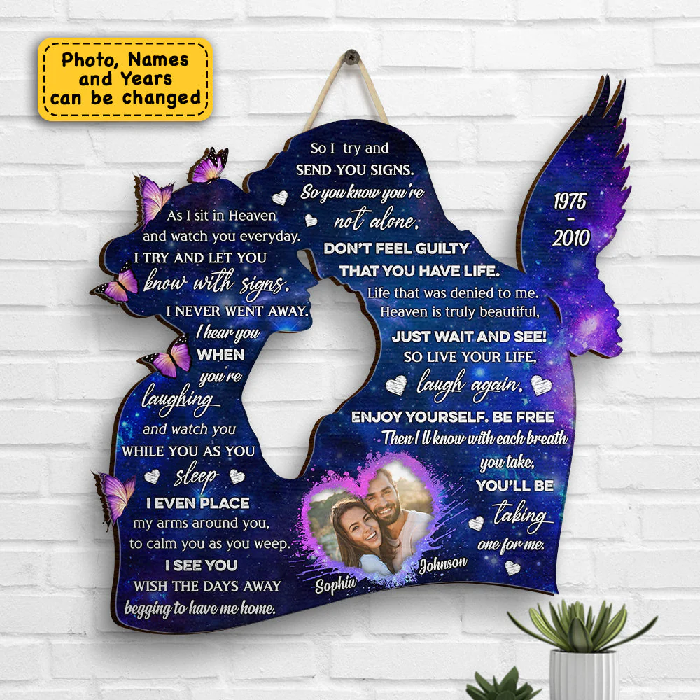 I Sit In Heaven And Watch You Everyday - Upload Image - Personalized Shaped Wood Sign - Image 4