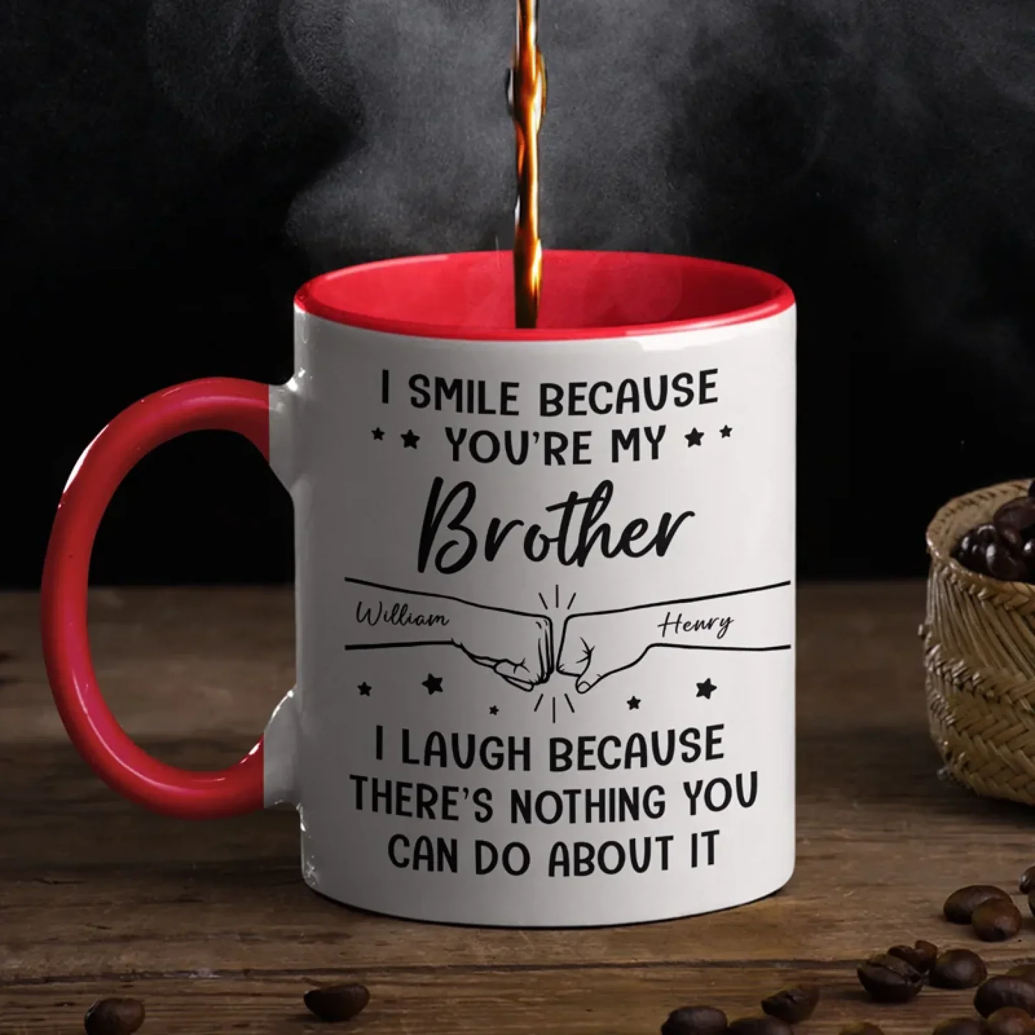 Custom Accent Mug - Personalized Birthday Gifts For Mom, Dad, Brother, Sister - I Smile Because You're My Brother - Image 2