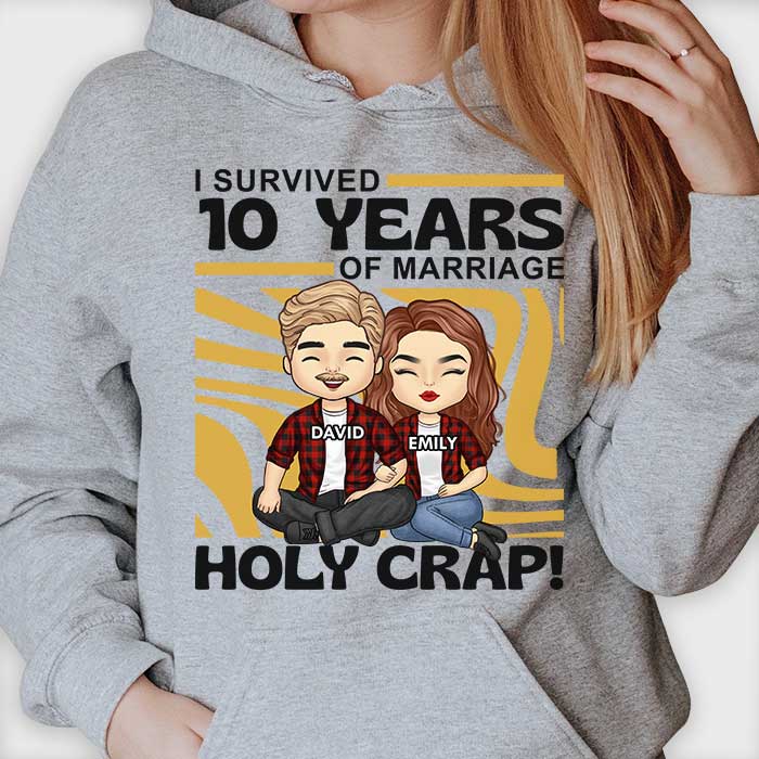 I Survived Many Years Of Marriage - Personalized Unisex T-Shirt, Hoodie, Sweatshirt - Gift For Couple, Husband Wife, Anniversary, Engagement, Wedding, Marriage Gift - Image 2