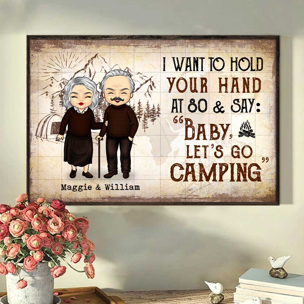 I Wanna Hold Your Hand And Go Camping With You At 80 - Gift For Camping Couples, Personalized Horizontal Poster - Image 3