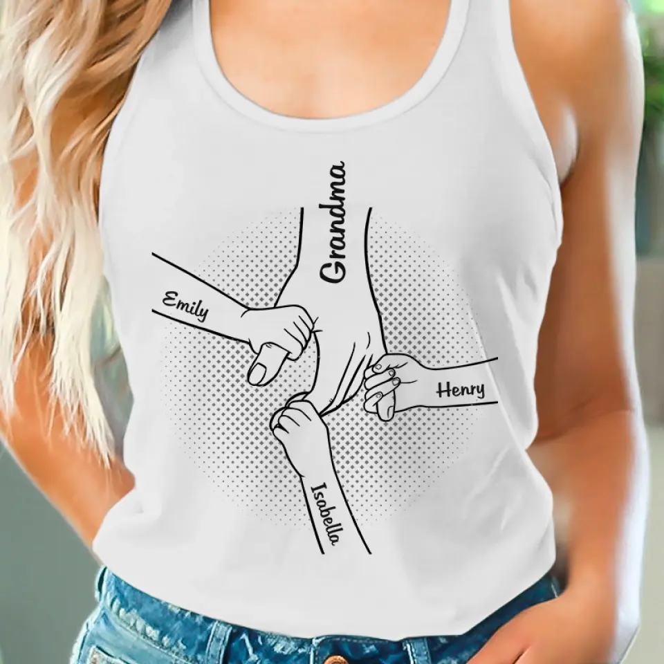 I Wanna Hold Your Hand Forever - Family Personalized Custom Racer Back Tank Top - Gift For Mom, Grandma - Image 3