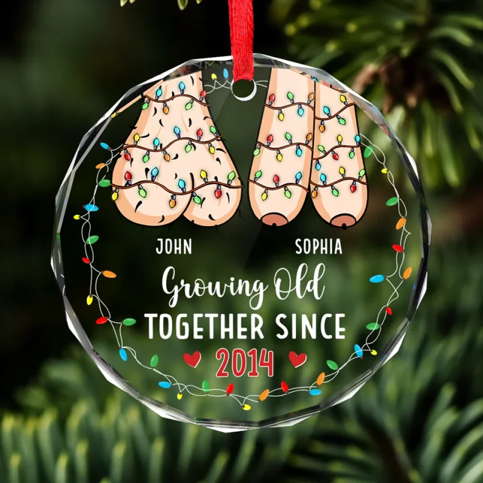 I Want To Grow Old With You - Couple Personalized Custom Circle Glass Ornament - Christmas Gift For Husband Wife, Anniversary - Image 3