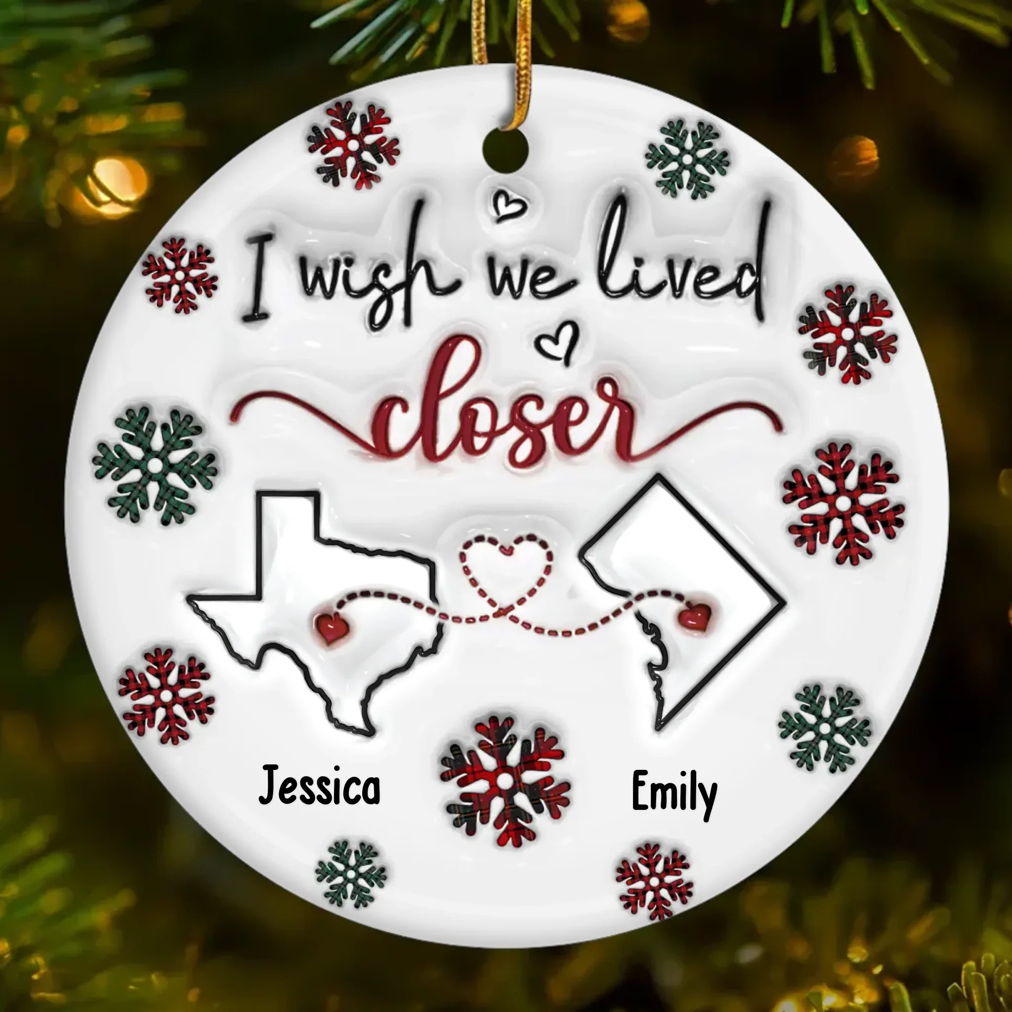 I Wish We Lived Closer - Bestie Personalized Custom 3D Inflated Effect Printed Ornament - Ceramic Round Shaped - Christmas Gift For Best Friends, BFF, Sisters - Image 2
