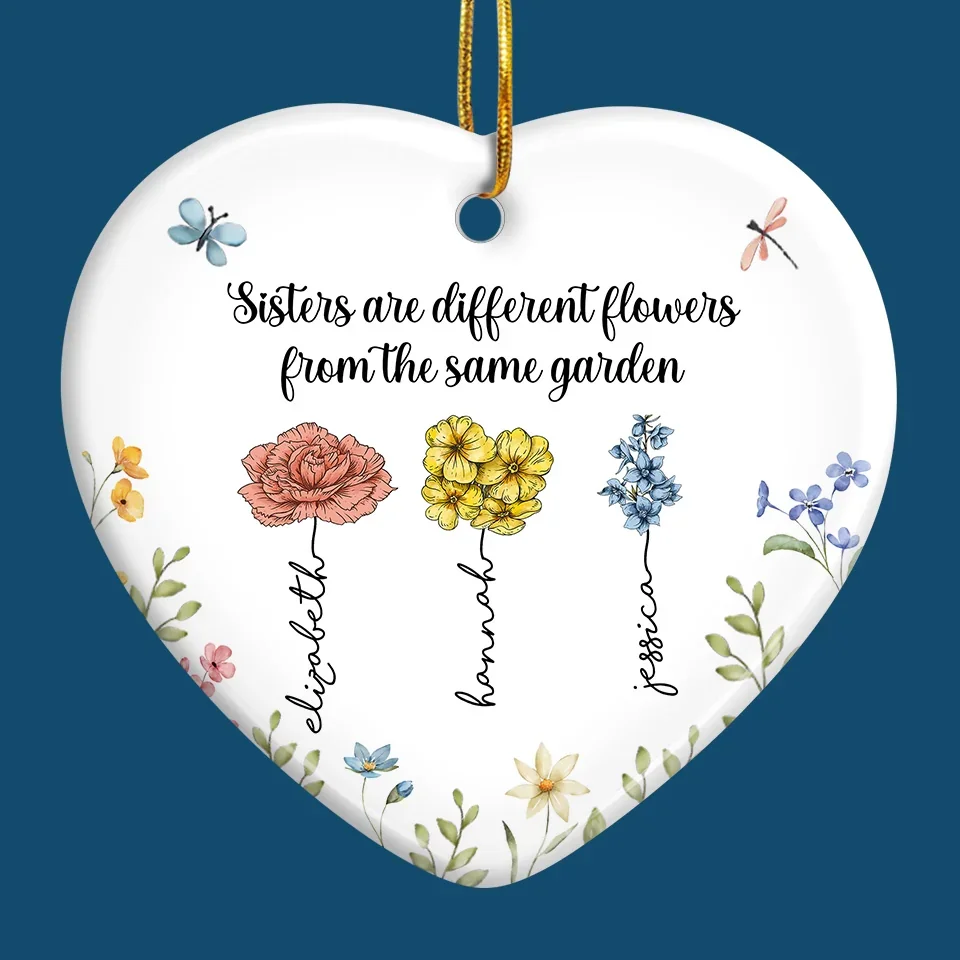 If Sisters Were Flowers, I'd Pick You - Bestie Personalized Custom Ornament - Ceramic Heart Shaped - Christmas Gift For Best Friends, BFF, Sisters - Image 4