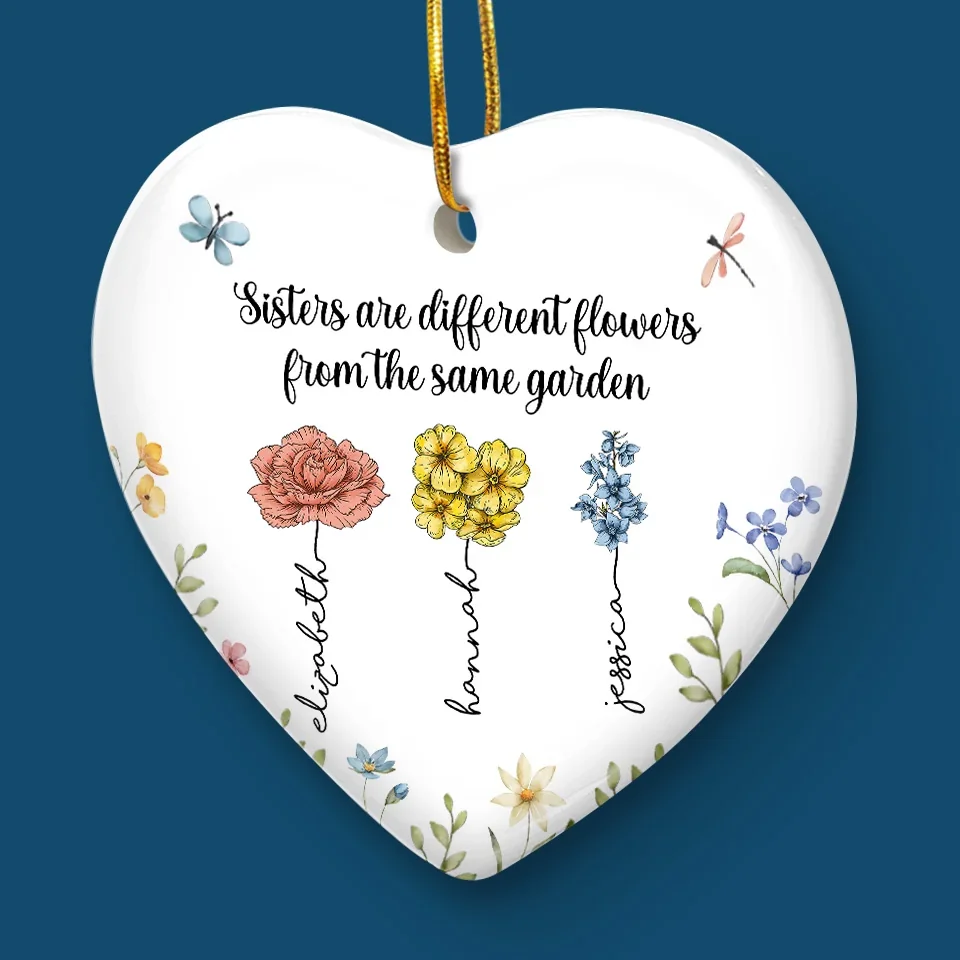 If Sisters Were Flowers, I'd Pick You - Bestie Personalized Custom Ornament - Ceramic Heart Shaped - Christmas Gift For Best Friends, BFF, Sisters - Image 5