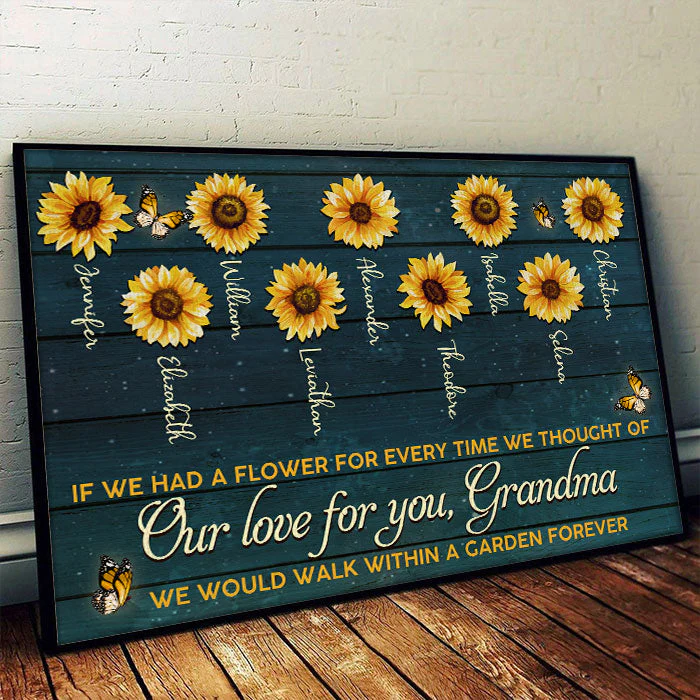 If We Had A Flower For Every Time We Thought Of Our Love For You, We Would Walk Within A Garden Forever - Gift For Mom, Grandma - Personalized Horizontal Poster - Image 2