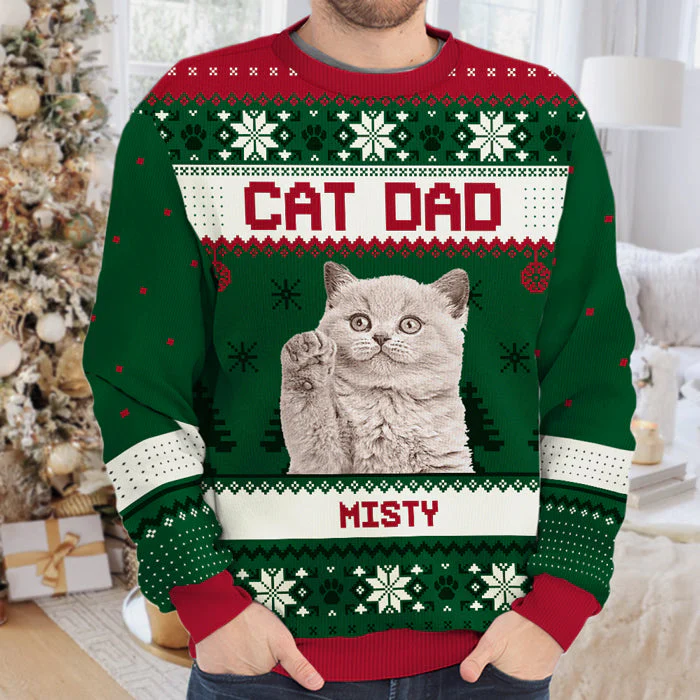 I'm A Cat Mum - Personalized Custom Unisex Ugly Christmas Sweatshirt, Wool Sweatshirt, All-Over-Print Sweatshirt - Upload Image, Gift For Pet Lovers, Christmas Gift - Image 4