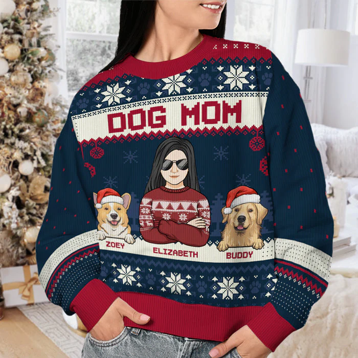 I'm A Dog Dad Dog Mom Navy Green Black Red Style - Dog Personalized Custom Ugly Sweatshirt - Unisex Wool Jumper - Christmas Gift For Pet Owners, Pet Lovers - Image 3