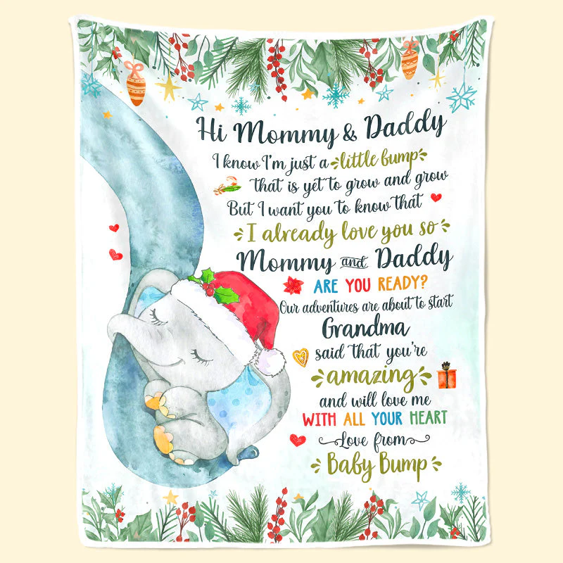 I'm Just A Little Bump - Family Personalized Custom Baby Blanket - Baby Shower Gift, First Christmas Gift, Christmas Gift For First Mom - Image 3