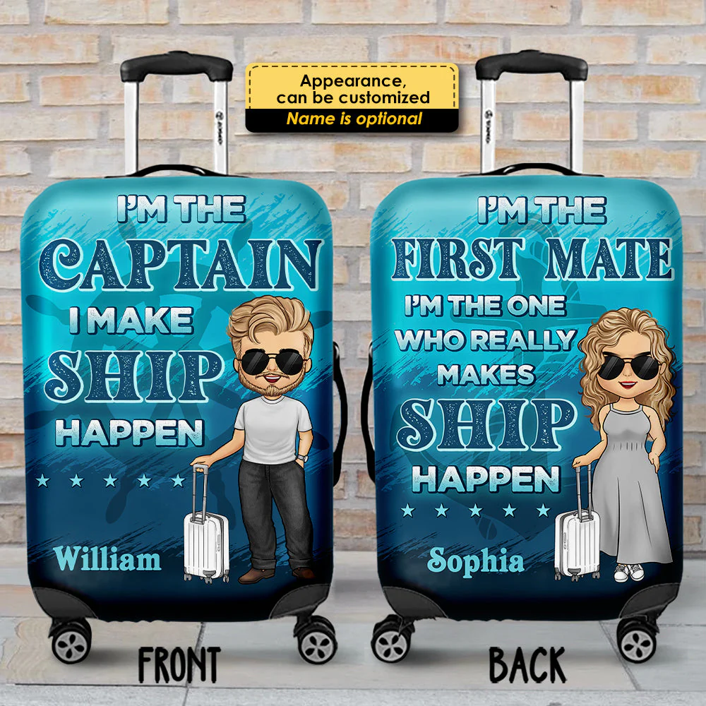 I'm The Captain, I Make Ship Happen - Gift For Couples, Husband Wife - Personalized Luggage Cover - Image 3