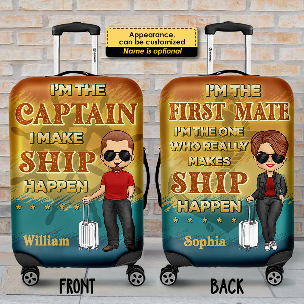 I'm The Captain, I Make Ship Happen - Gift For Couples, Husband Wife - Personalized Luggage Cover - Image 4