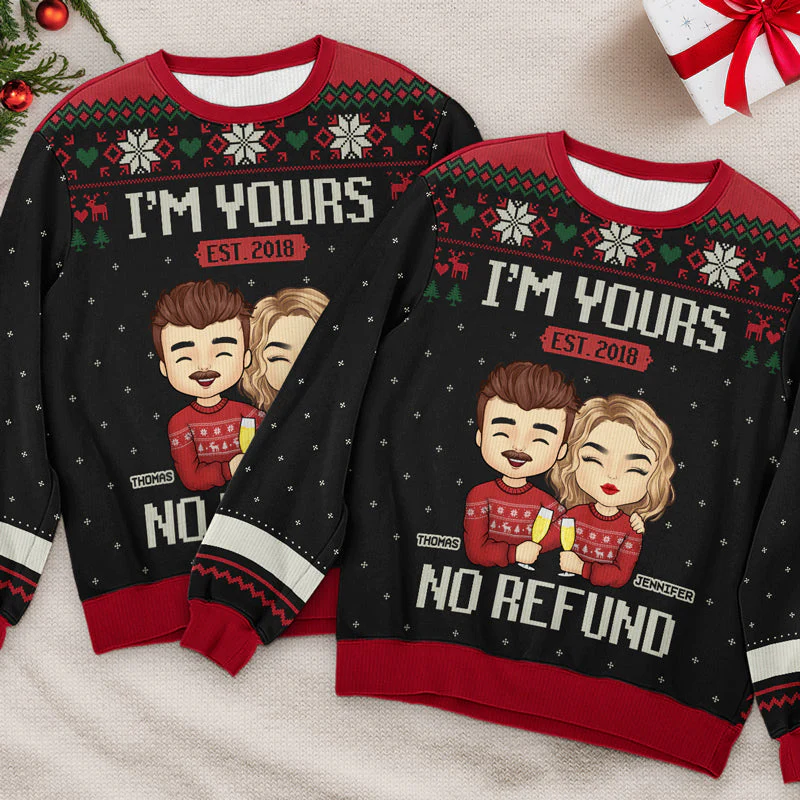 I'm Yours, No Refund Navy Style - Couple Personalized Custom Ugly Sweatshirt - Unisex Wool Jumper - New Arrival Christmas Gift For Husband Wife, Anniversary - Image 6