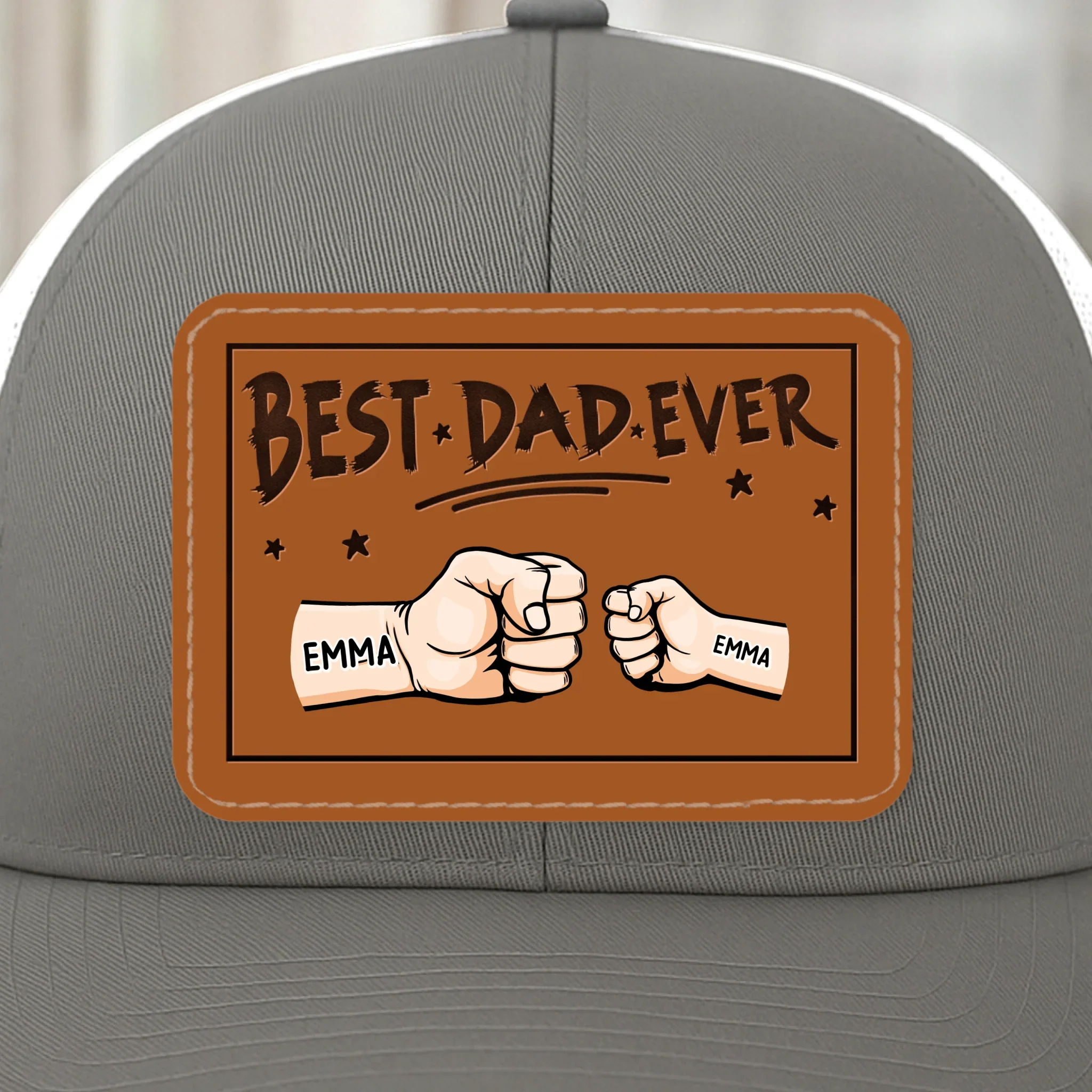 In Papa’s Grip, We Feel Safe - Family Personalized Custom Leather Patch Snapback - Father's Day, Gift For Dad, Grandpa - Image 2