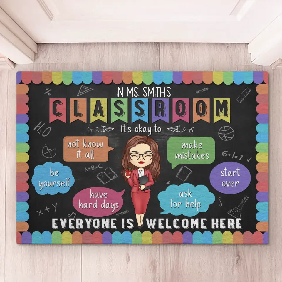 In This Classroom It's Ok To Be Yourself - Teacher Personalized Custom Home Decor Decorative Mat - House Warming Gift For Teacher - Image 2