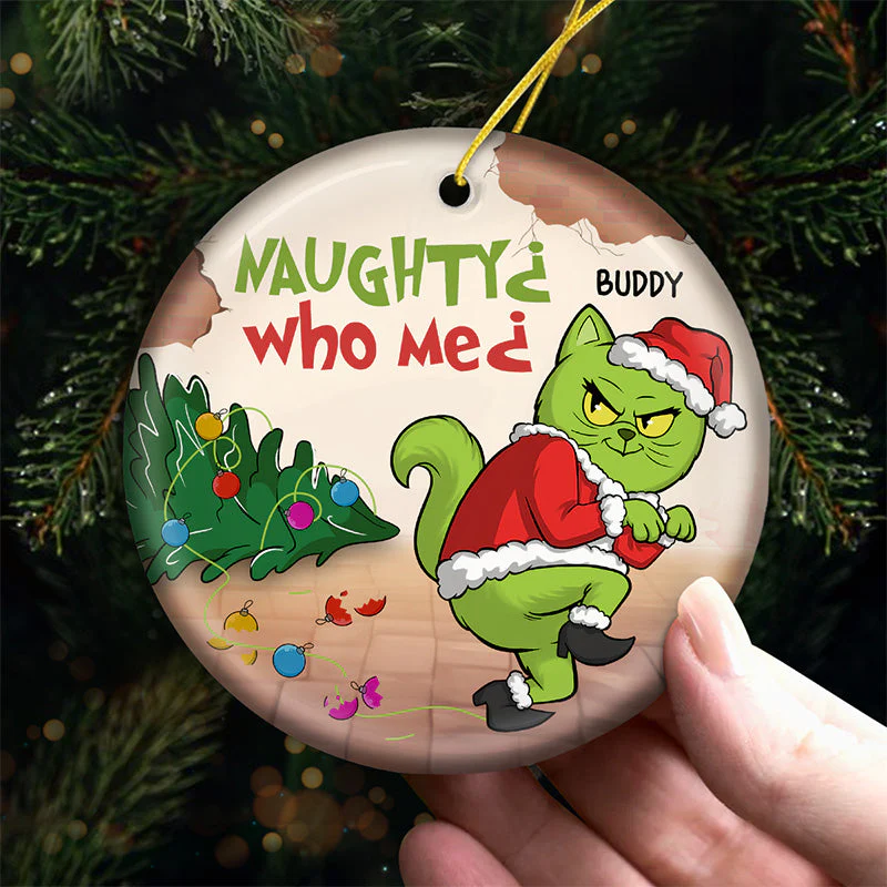 Is It Too Late To Be Naughty - Cat Personalized Custom Ornament - Ceramic Round Shaped - Christmas Gift For Pet Owners, Pet Lovers - Image 4