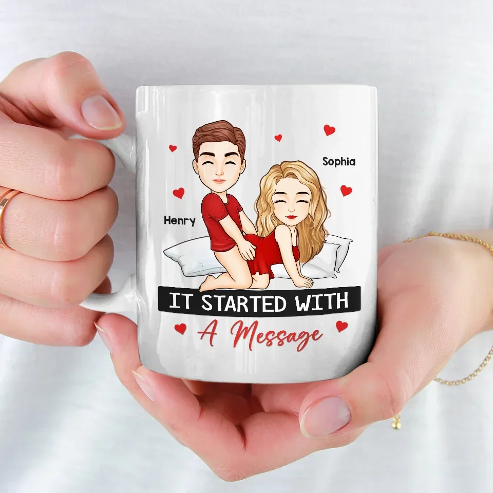 It Started With A Message - Couple Personalized Custom Mug - Christmas Gift For Husband Wife, Anniversary - Image 3