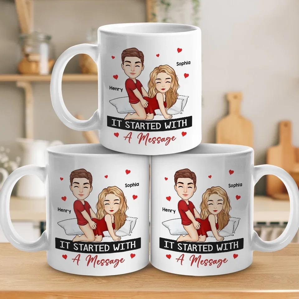 It Started With A Message - Couple Personalized Custom Mug - Christmas Gift For Husband Wife, Anniversary - Image 4