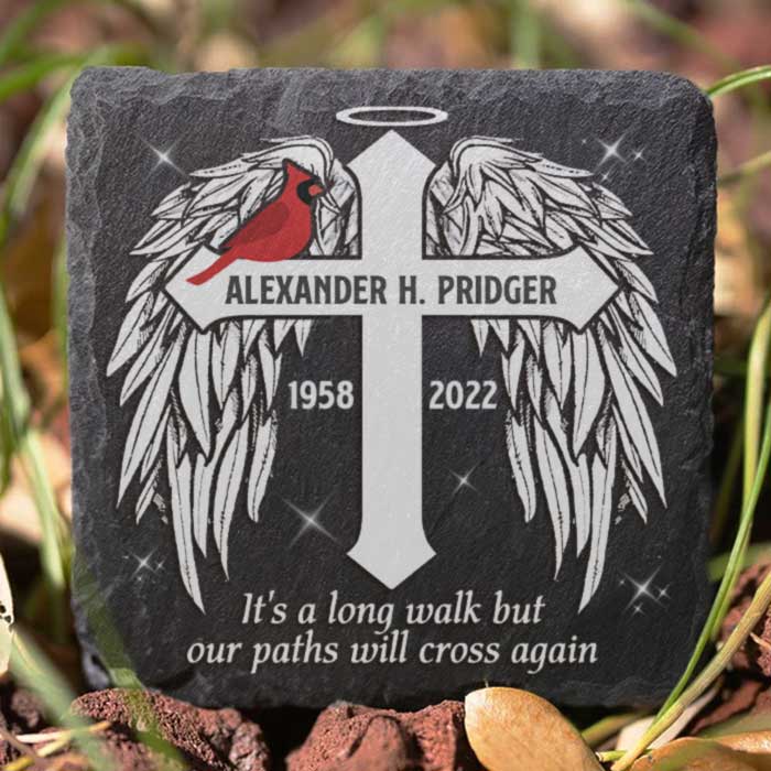 It's A Long Walk, But Our Paths Will Cross Again - Personalized Memorial Stone, Human Grave Marker - Memorial Gift, Sympathy Gift - Image 2
