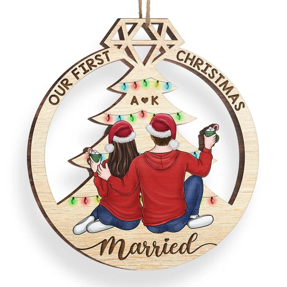 It's Merry Everything When We're Together - Couple Personalized Custom Ornament - Wood Custom Shaped - Christmas Gift For Husband Wife, Anniversary, First Christmas - Image 3