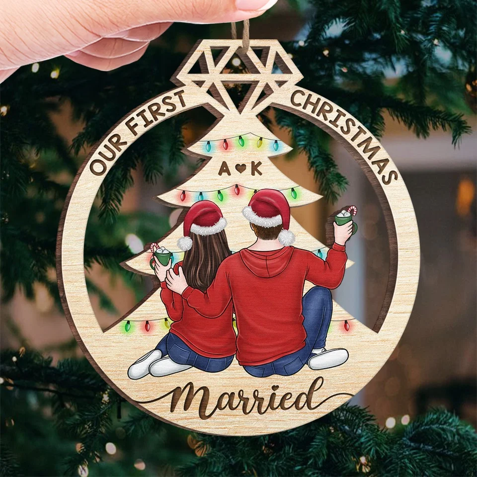 It's Merry Everything When We're Together - Couple Personalized Custom Ornament - Wood Custom Shaped - Christmas Gift For Husband Wife, Anniversary, First Christmas - Image 4